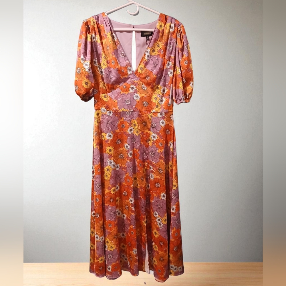New Silky Alexia Admor Floral Midi Dress Sz 4 Womans Milkmaid Romantic Babydoll